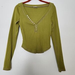 NWOT free people coffee chat green long sleeve top xs women’s